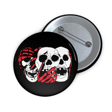 Load image into Gallery viewer, 3 Skulls (With Red) Pin (Various Sizes)