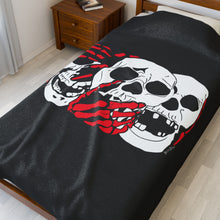 Load image into Gallery viewer, 3 Skulls (With Red) Velveteen Plush Blanket (Various Sizes)
