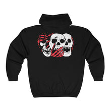 Load image into Gallery viewer, Becky Doyon Designs 3 Skulls Zip Hoodie