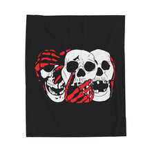 Load image into Gallery viewer, 3 Skulls (With Red) Velveteen Plush Blanket (Various Sizes)