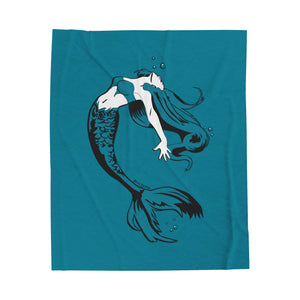 Mermaid Velveteen Plush Blanket (Aqua) (Various Sizes)