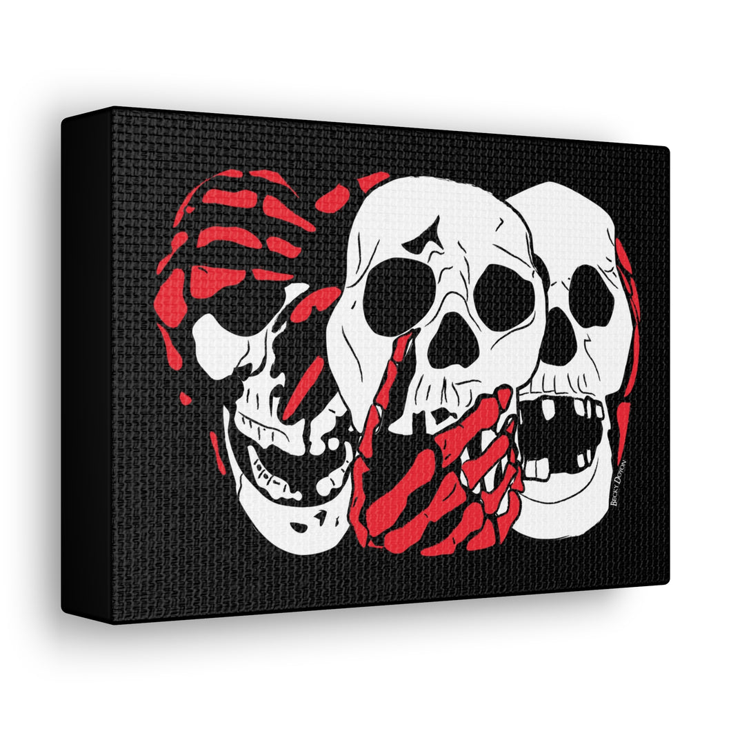 3 Skulls (With Red) Canvas Print (Various Sizes)