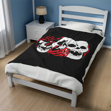 Load image into Gallery viewer, 3 Skulls (With Red) Velveteen Plush Blanket (Various Sizes)