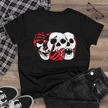 Load image into Gallery viewer, 3 Skulls (With Red) Women&#39;s Cotton Tee