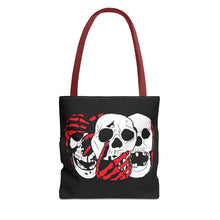 Load image into Gallery viewer, 3 Skulls (With Red) Tote Bag (Various Sizes)