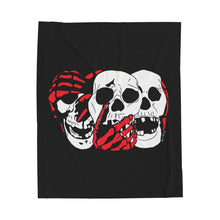 Load image into Gallery viewer, 3 Skulls (With Red) Velveteen Plush Blanket (Various Sizes)