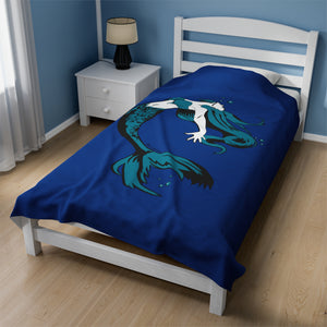 Mermaid Velveteen Plush Blanket (Blue) (Various Sizes)