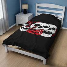 Load image into Gallery viewer, 3 Skulls (With Red) Velveteen Plush Blanket (Various Sizes)