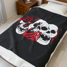 Load image into Gallery viewer, 3 Skulls (With Red) Velveteen Plush Blanket (Various Sizes)