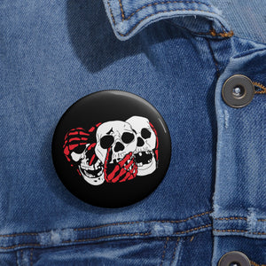 3 Skulls (With Red) Pin (Various Sizes)