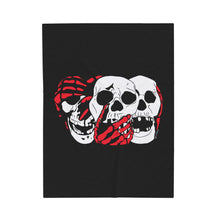 Load image into Gallery viewer, 3 Skulls (With Red) Velveteen Plush Blanket (Various Sizes)
