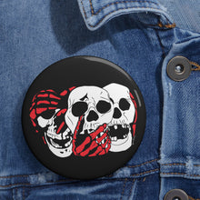 Load image into Gallery viewer, 3 Skulls (With Red) Pin (Various Sizes)