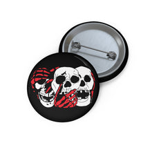 Load image into Gallery viewer, 3 Skulls (With Red) Pin (Various Sizes)