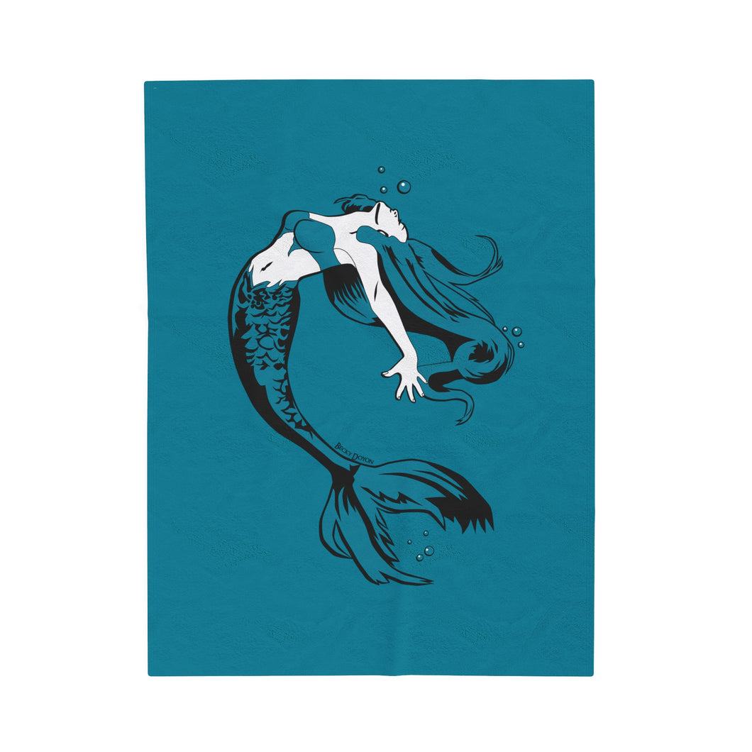 Mermaid Velveteen Plush Blanket (Aqua) (Various Sizes)