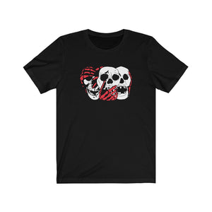 3 Skulls (with Red) Black Cotton Tee (XS-3XL)