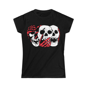 3 Skulls (With Red) Black Women's Tee (S-2XL)